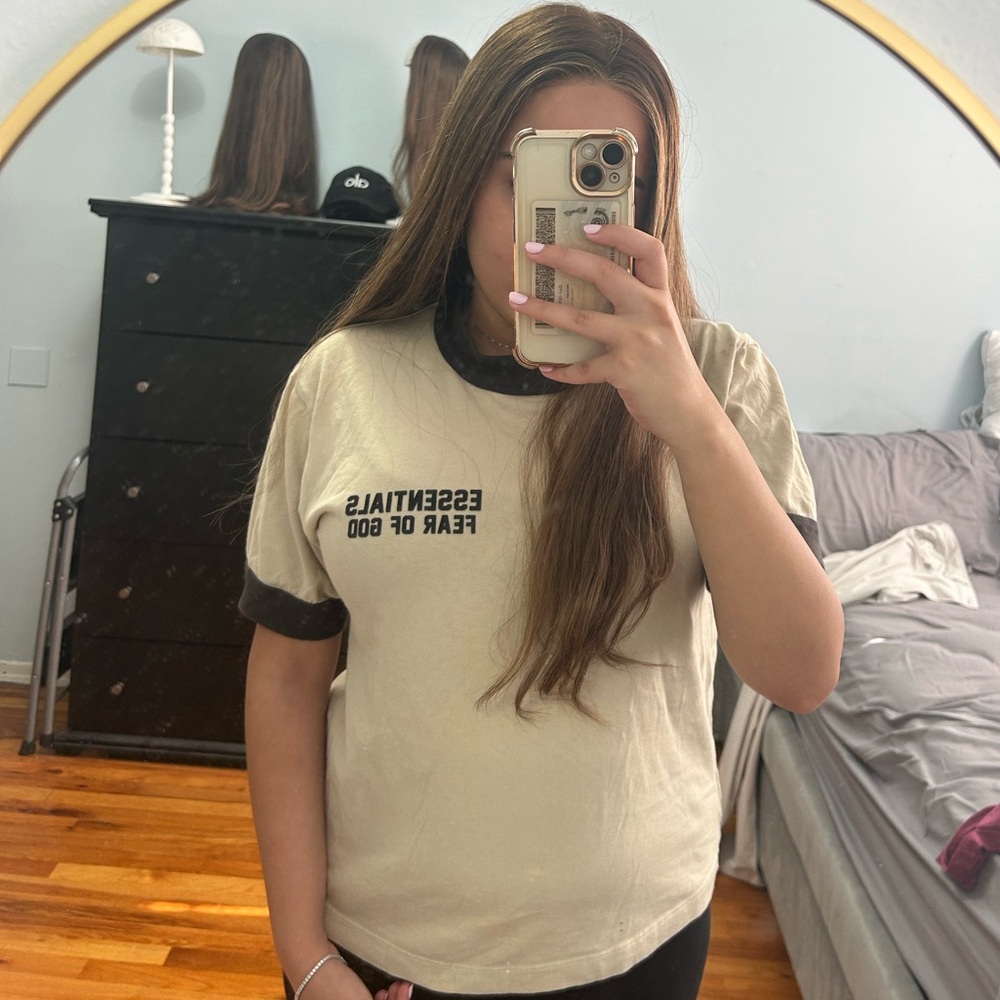 Essentials Short Sleeve Ringer Tee in Cream with Black Trim